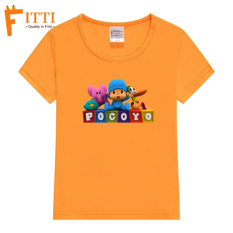 Одинаковые комплекты для семьи; Черная хлопковая Футболка с принтом Pocoyo; одинаковые комплекты для семьи; одежда для папы, дочки, сына, мамы и меня - Цвет: T127O-Orange