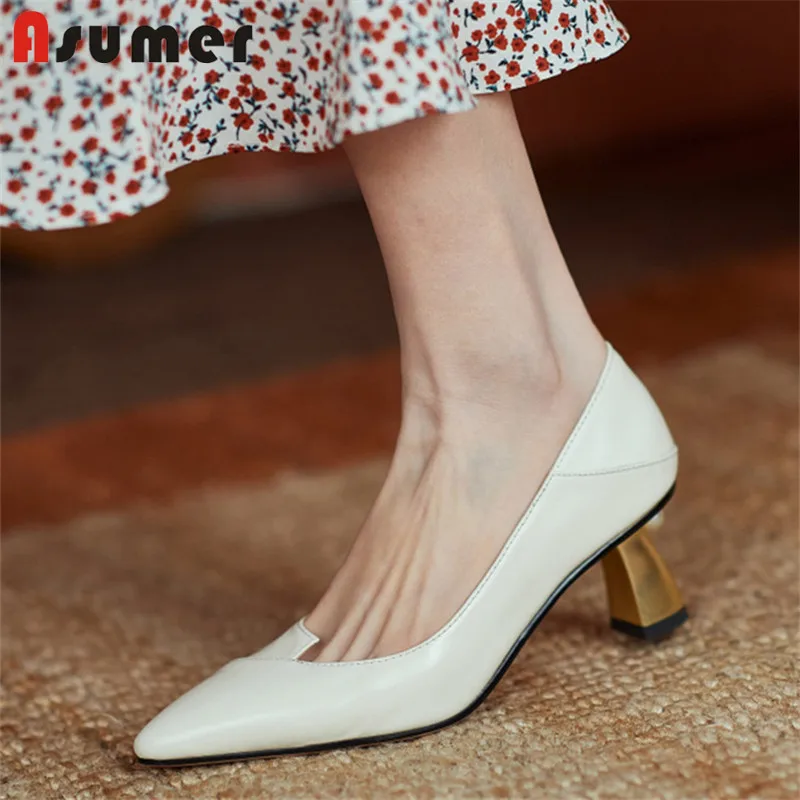 

Asumer Large Size 43 Pumps Women Genuine Leather Shoes Simple Classic Office Dress Party Shoes Quality Single Shoes Ladies
