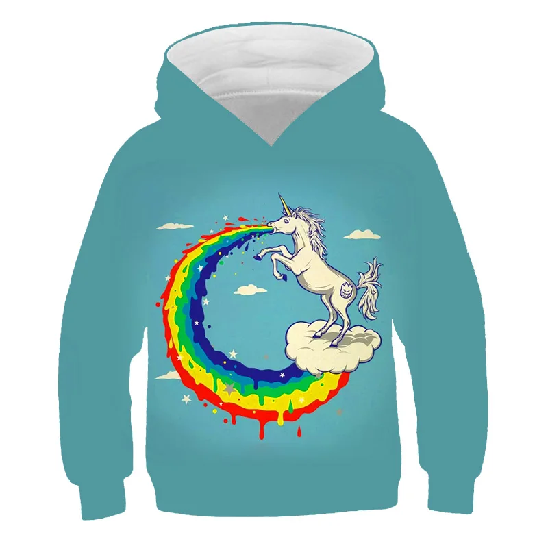 

Boys and Girls Unicorn Sportswear Boys Hooded Sweatshirt Children's Casual Wear 3D Printing Fashion Sweatshirt 4-14T