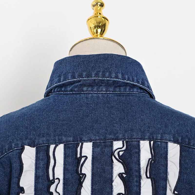 

2020 New long sleeve lapel women's denim jacket casual blue fashion female jacket female Lantern sleeve casual denim jacket