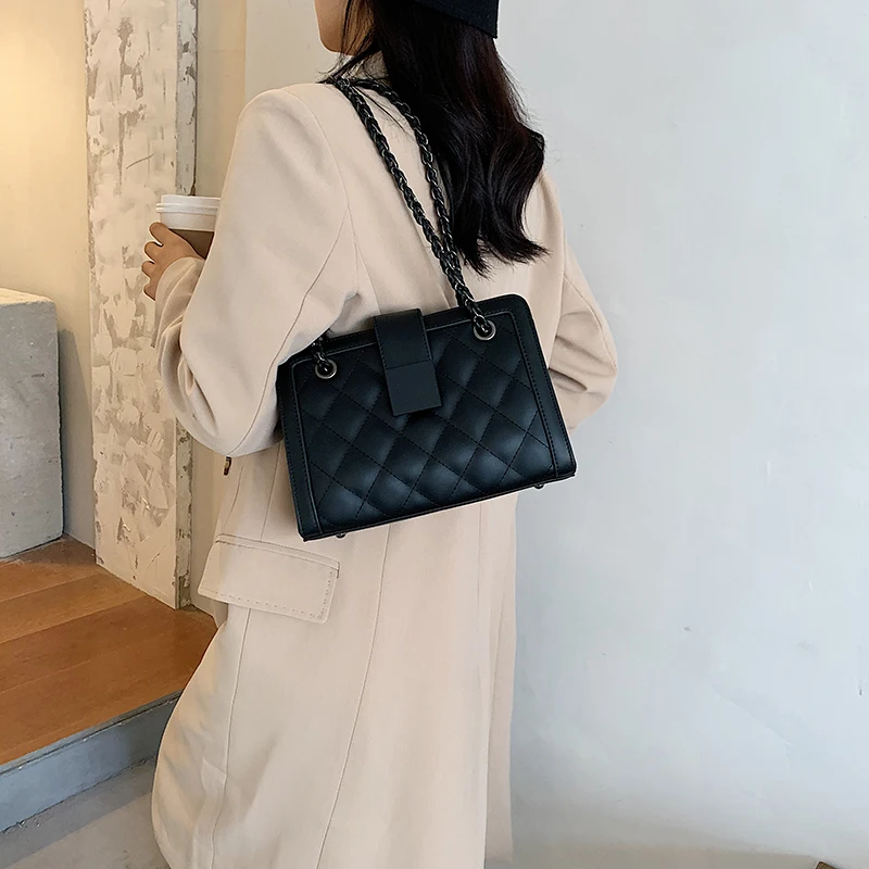 Small Black PU Leather Crossbody Bag For Women 2021 Winter Branded Chain Designer Shoulder Handbags Women's Trend Hand Bag