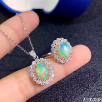 kjjeaxcmy fine jewelry 925 sterling silver inlaid natural opal gemstone trendy ring necklace pendant set support test