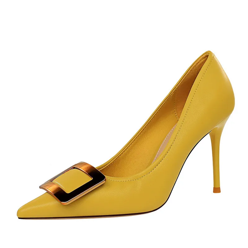 BIGTREE квадратной пряжкой женская обувь офисные туфли на высоком каблуке из