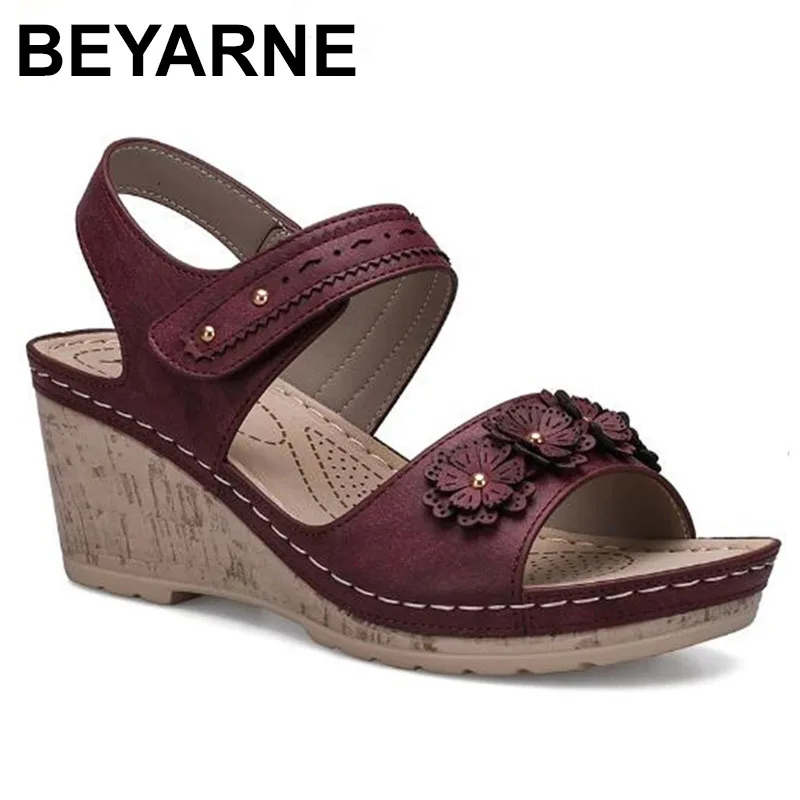 

BEYARNE New 2022Slingback Women Summer Shoes Wedges Flats Flower Sandals Vintage Casual Ladies Shoes and Sandals sandalias