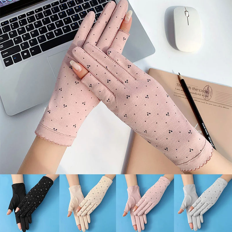 

Gloves Half Finger Stretch Sunscreen Anti-Uv Anti-Slip Breathable Mittens Spring Summer Fingerless Cotton Driving Cycling Gloves