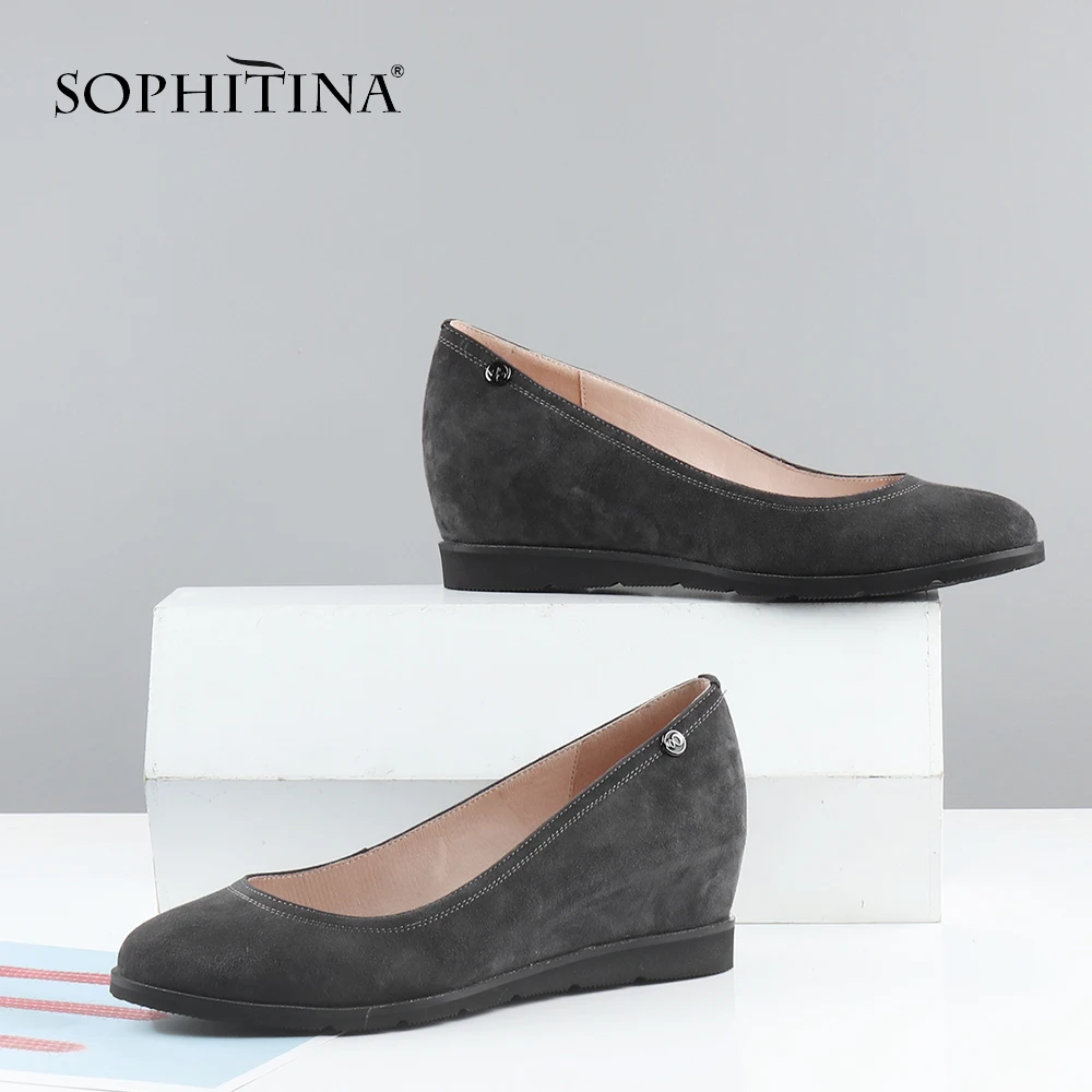 SOPHITINA/однотонные туфли-лодочки на танкетке; Высококачественная удобная женская обувь из замши с круглым носком; модные туфли-лодочки для отдыха; SC599