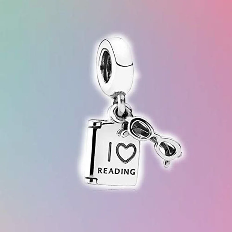 925 пробы серебра с надписью I Love для чтения позолоченным кольцом бусины Lucky книга