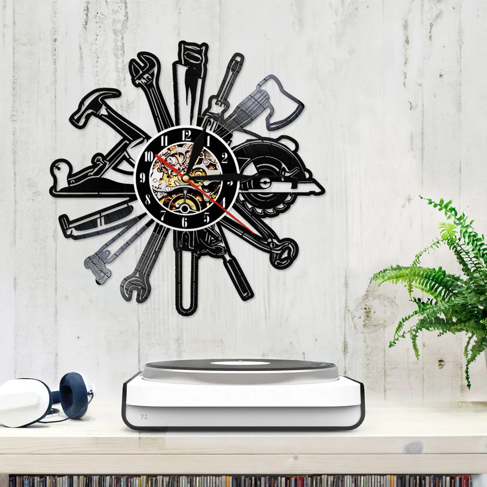 Столярные инструменты Виниловая пластинка настенные часы гаражные Часы
