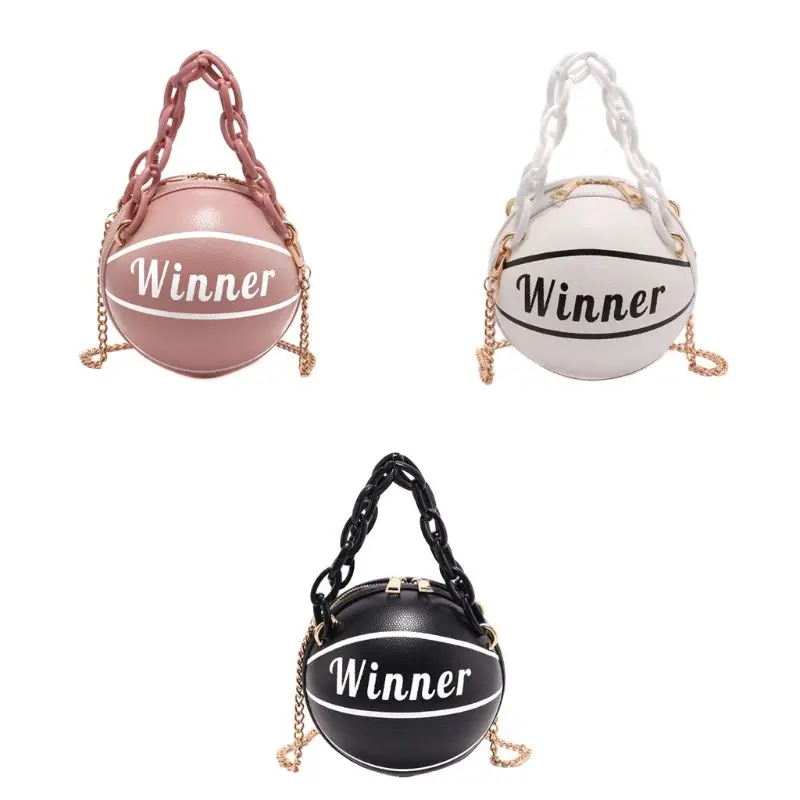 

Women Ladies Basketball Round Crossbody Shoulder Bag PU Leather Tote Purse Handbag Chain Purse Satchel