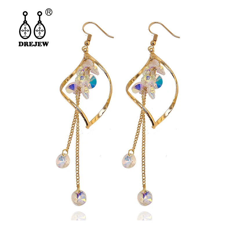 DREJEW Gold Silver Leaf Pearl Crystal Rhinestone Statement Earrings Sets Tassel 925 Drop for Women Wedding Jewelry | Украшения и
