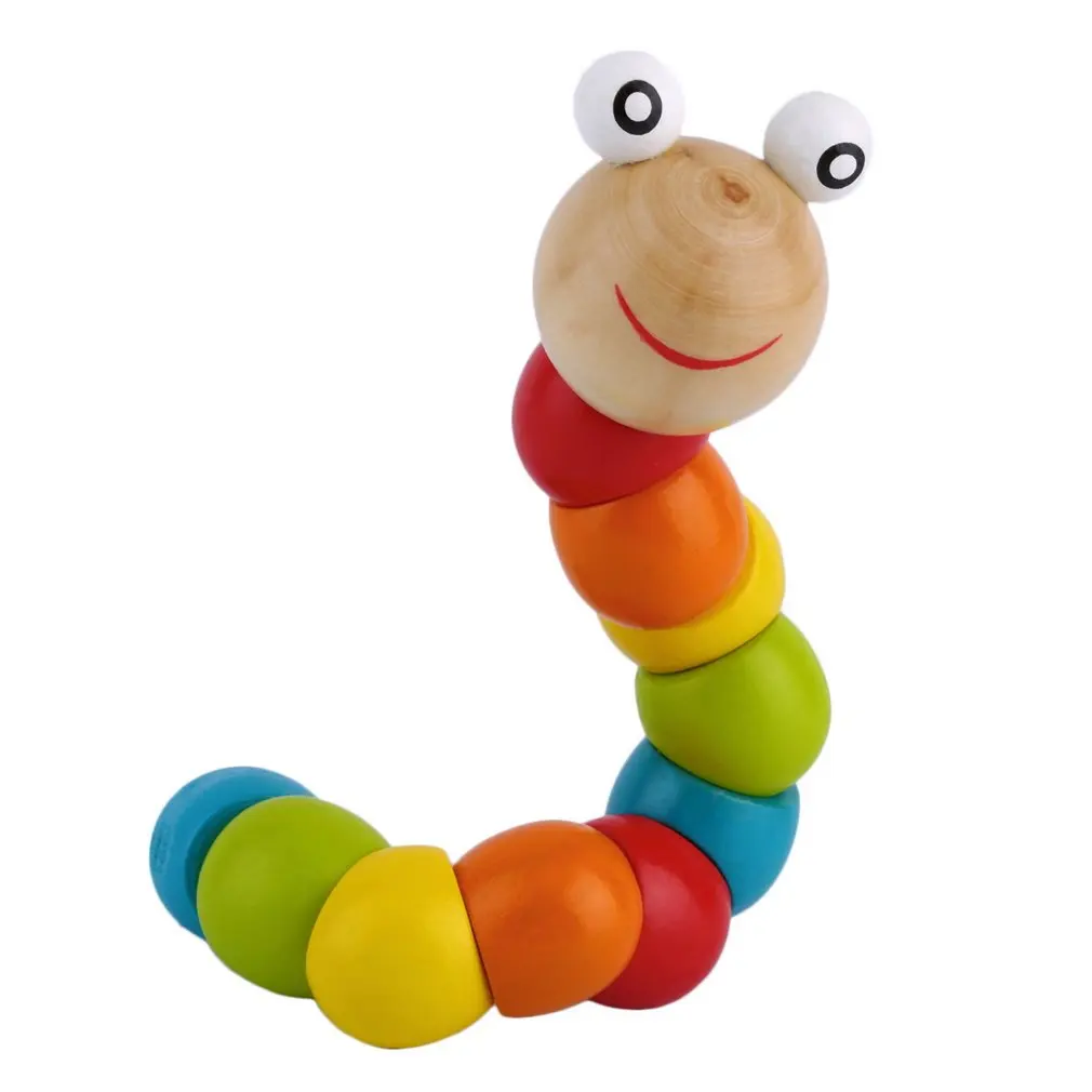 

Wooden Twisty Wiggly Worm Multicolour Sensory Kids Children Boys Girls Colorful Wooden Worm Sensory Wood Bead Toys New Hot