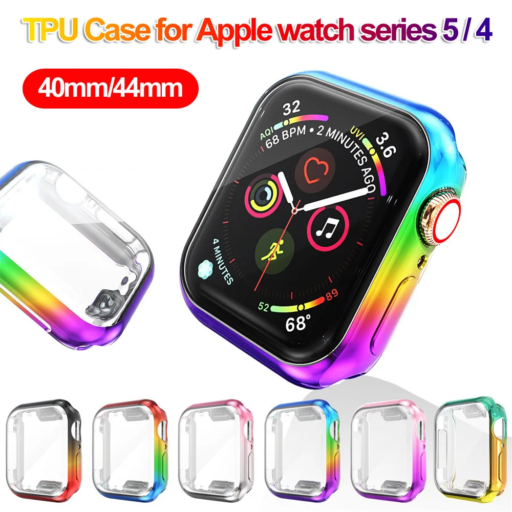 Цветной Мягкий ТПУ защитный чехол для часов Ультратонкий Apple Watch Series 5 4 iWatch 40 мм 44
