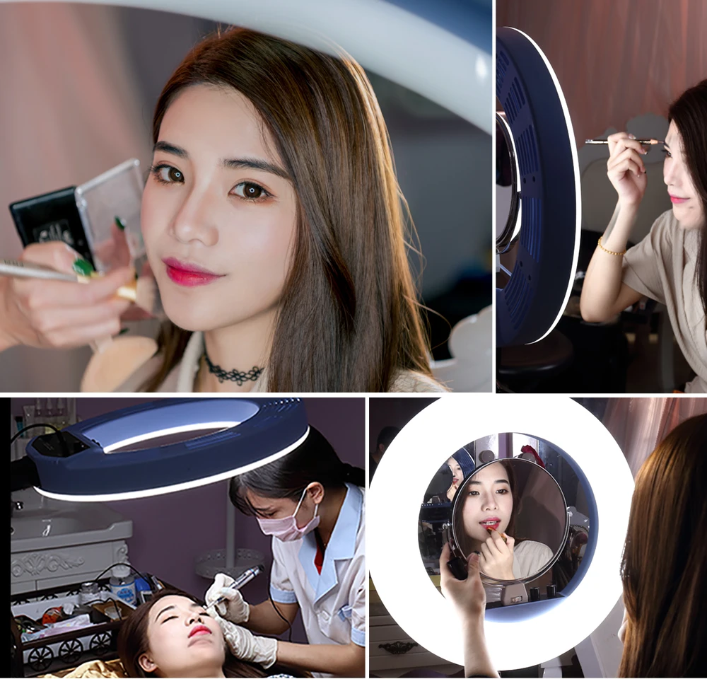 

8 Inch 5500K 120pcs LED Ring Video Light Dimmable Fill Light with Mikeup Mirror 2500 Lumens for Photographic Lighting Live Video