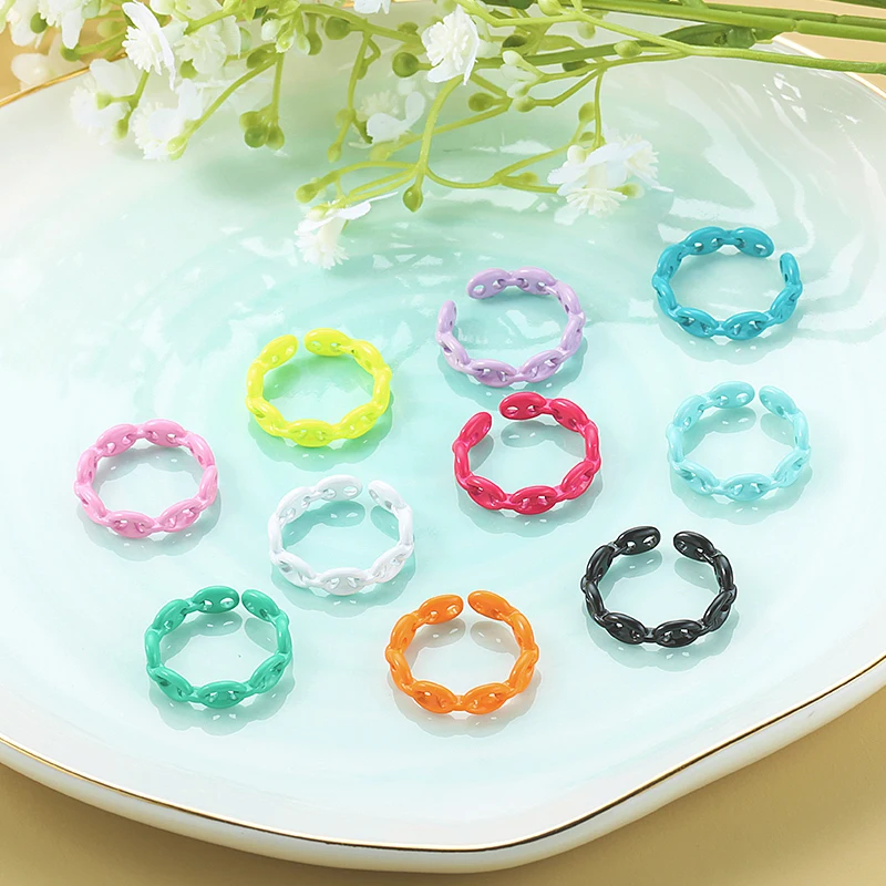 

Fashion INES New Candy Color Irregular Hollow Geometric Spray Paint Open Finger Rings for Fashion Women Girls Party Jewelry Gift