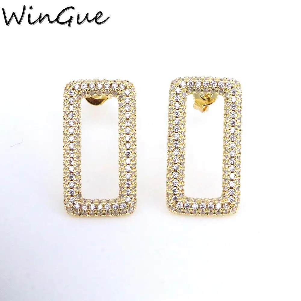 

Женские прямоугольные серьги-гвоздики с кристаллами циркония, золотистые металлические медные серьги геометрической формы, новинка 2021