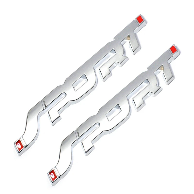 

2X SPORT Logo Emblem Car Trunk Fender Badge 3D Sticker Metal Decal Accessory Silver