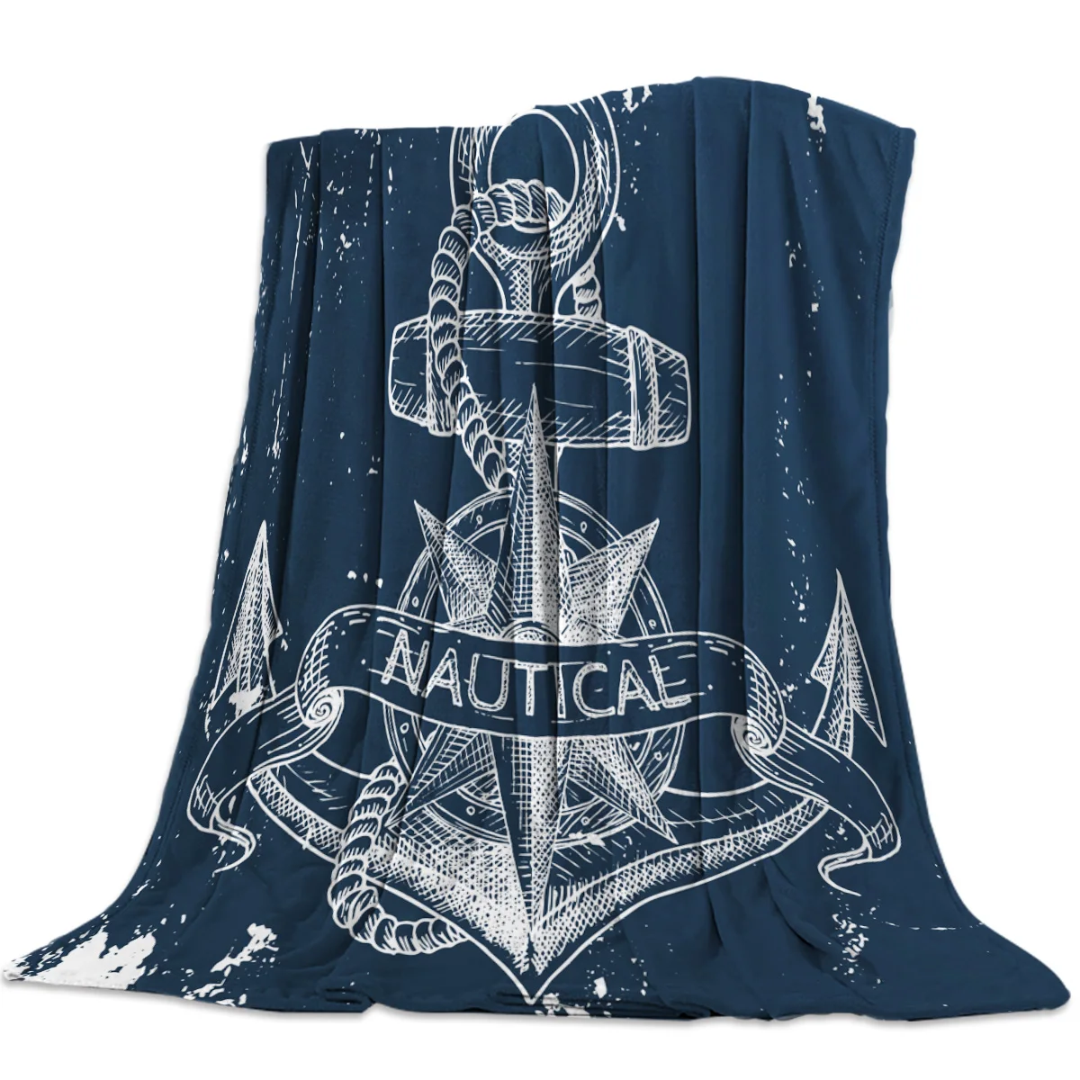 

Nautical Anchor Deep Blue Bed Cover Blankets Blanket Flannel Throw Cover Skin-Friendly Personalized Cozy All-Season Microcustom