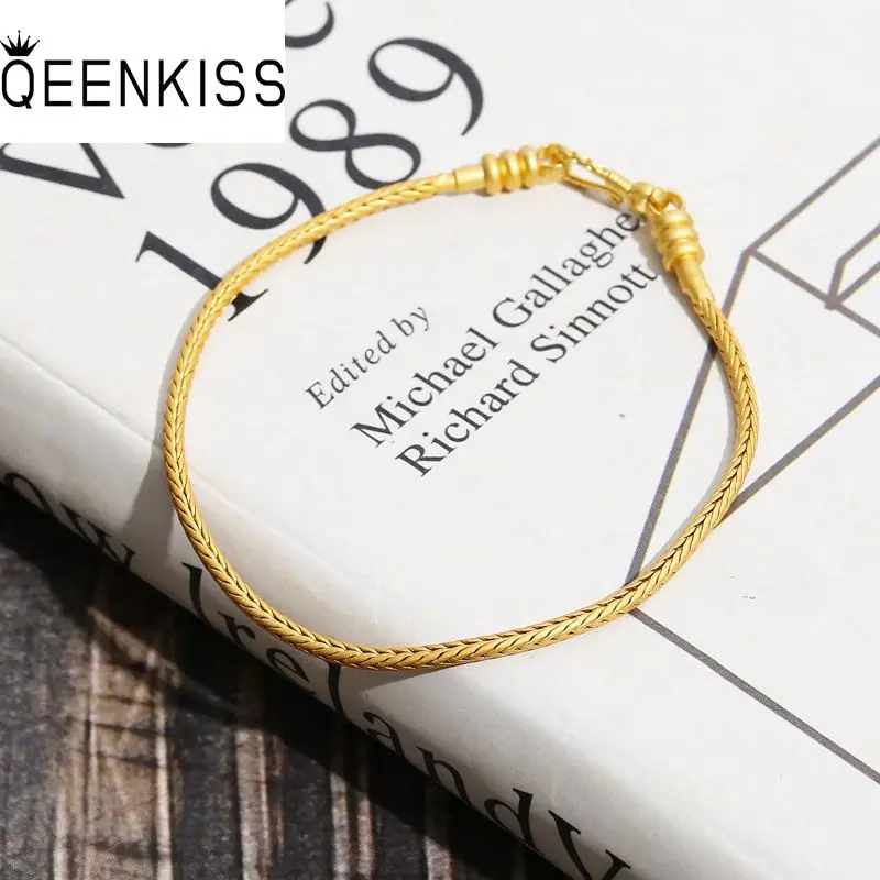 

QEENKISS AC934 Fine Hot DIY Jewelry Making Accessories Findings Fittings Universal Snake 24KT Gold Bracelets for Beads Charms