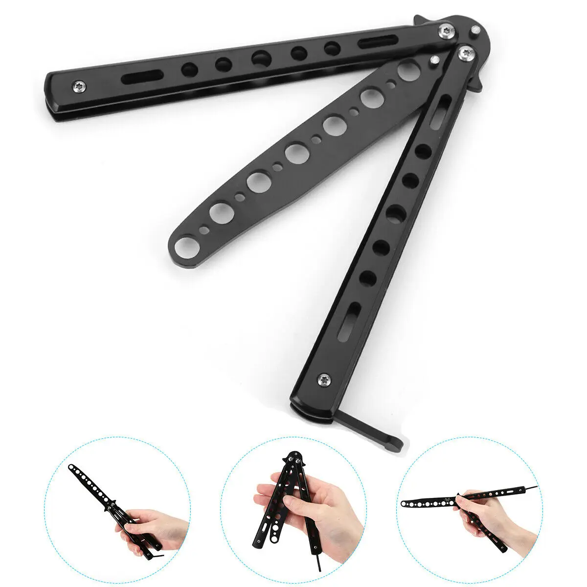 

Butterfly knife training knife training dull tool black metal training brand new