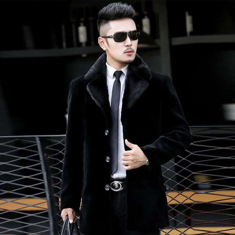 

2020 Real Fur Coat Winter Jacket Men Sheep Shearling Fur Coat Real Mink Fur Collar Warm Wool Jackets Veste Homme 6556 YY705