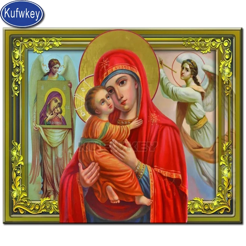 Дева Мария и ребенок Алмазная мозаика икона 5d сделай сам полностью квадратная