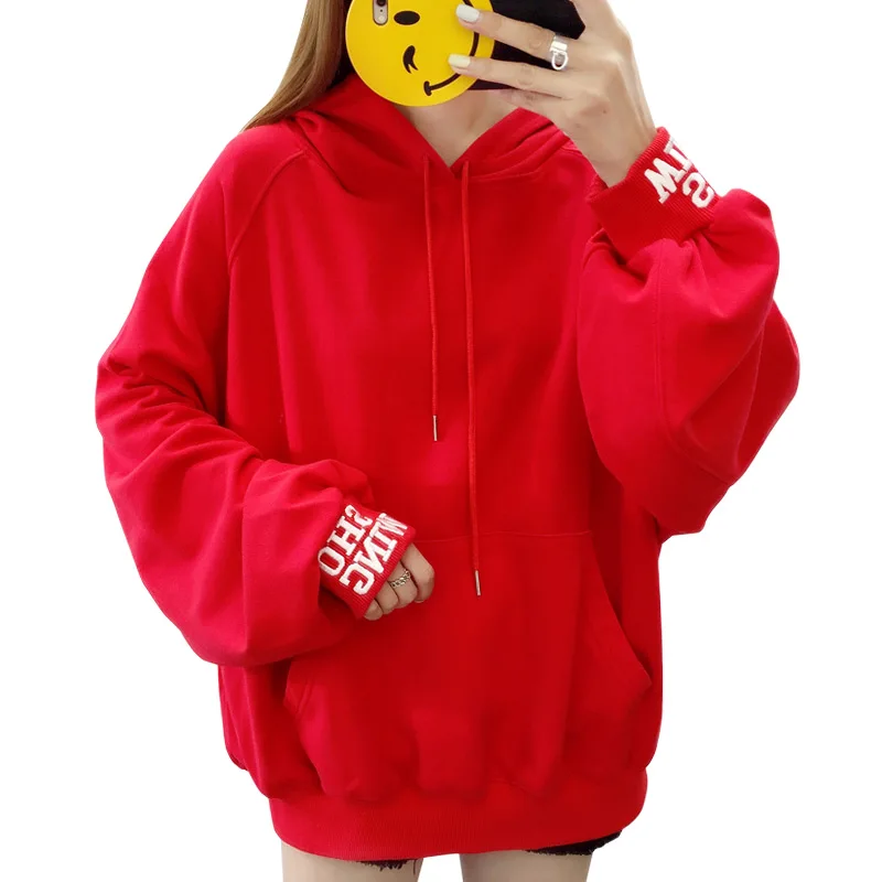 Женская толстовка с капюшоном Повседневная Свободная бархатная вышитыми