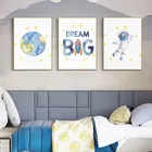 Мультфильм астронавт искусство обои путешествия космическая планета Холст Картина крафт плакат печать картина для дома Детская комната Декор Детский