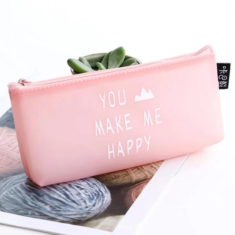 pink Школьный чехол для карандашей, силиконовый чехол для карандашей для девочек и мальчиков, Kawaii, полиуретановые Пеналы, сумки, прочные, вместительные, школьные принадлежности, канцелярские принадлежности - Цвет: pink