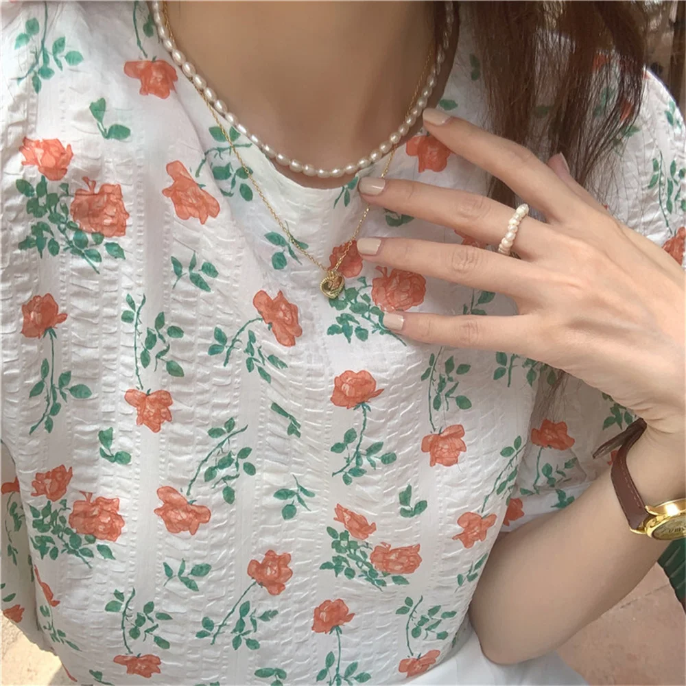 

Alien Kitty 2021 Florals Loose Office Lady Printing Streetwear Blouses Summer Fashion Women Short Sleeves Shirts Casual Tops