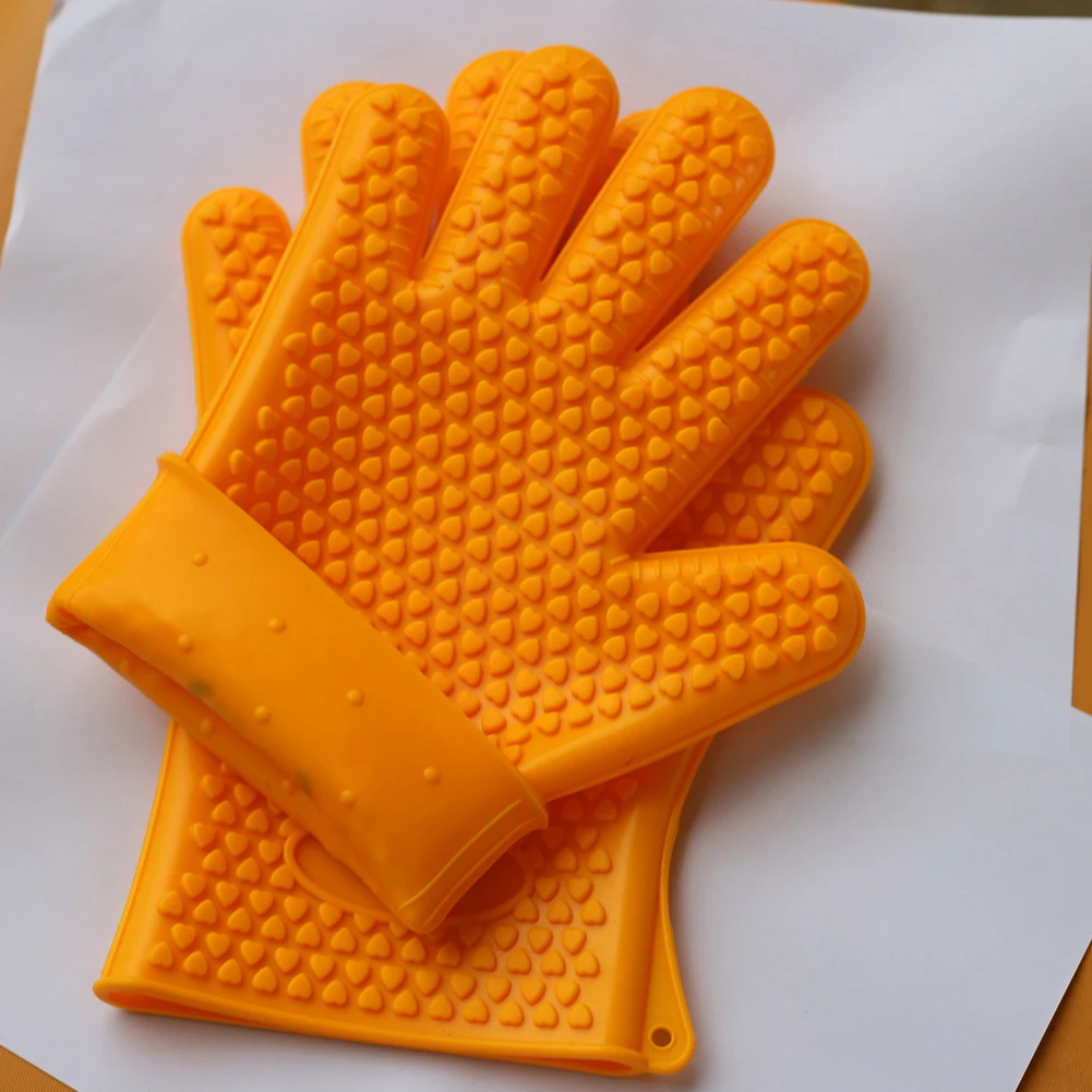 

1 Pair Thick Non-Slip Silicone Oven Gloves Heat Resistant Insulation Gloves Washable Waterproof Cooking Baking Frying BBQ Gloves