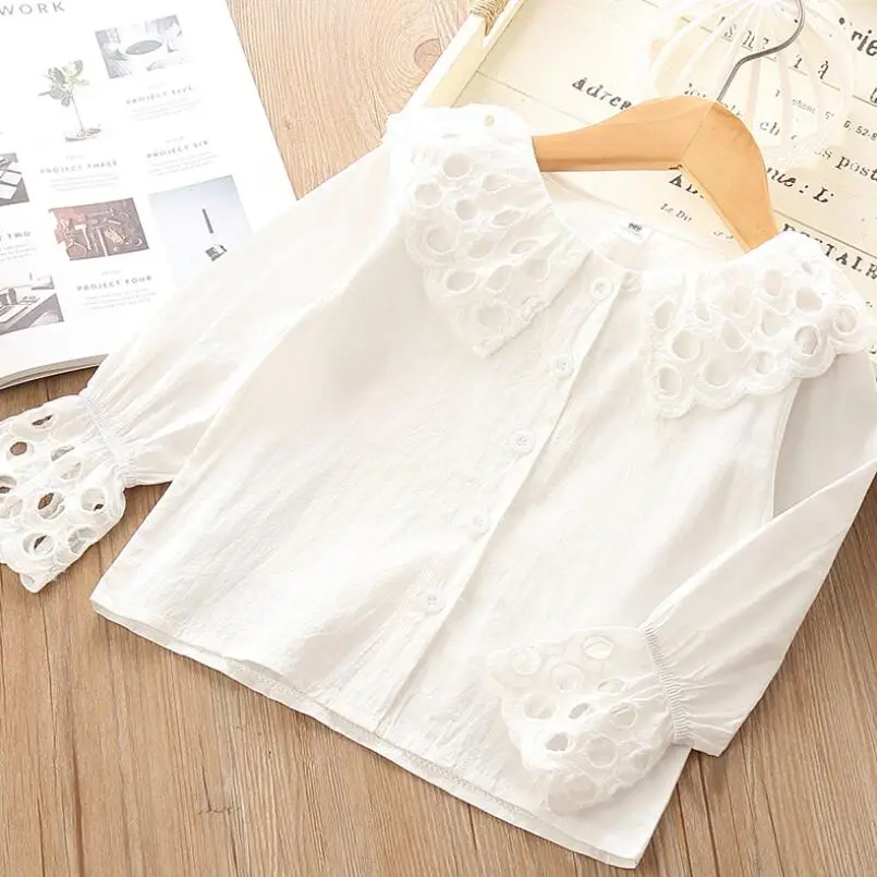 Хлопковая кружевная блузка для маленьких девочек белая детская одежда с