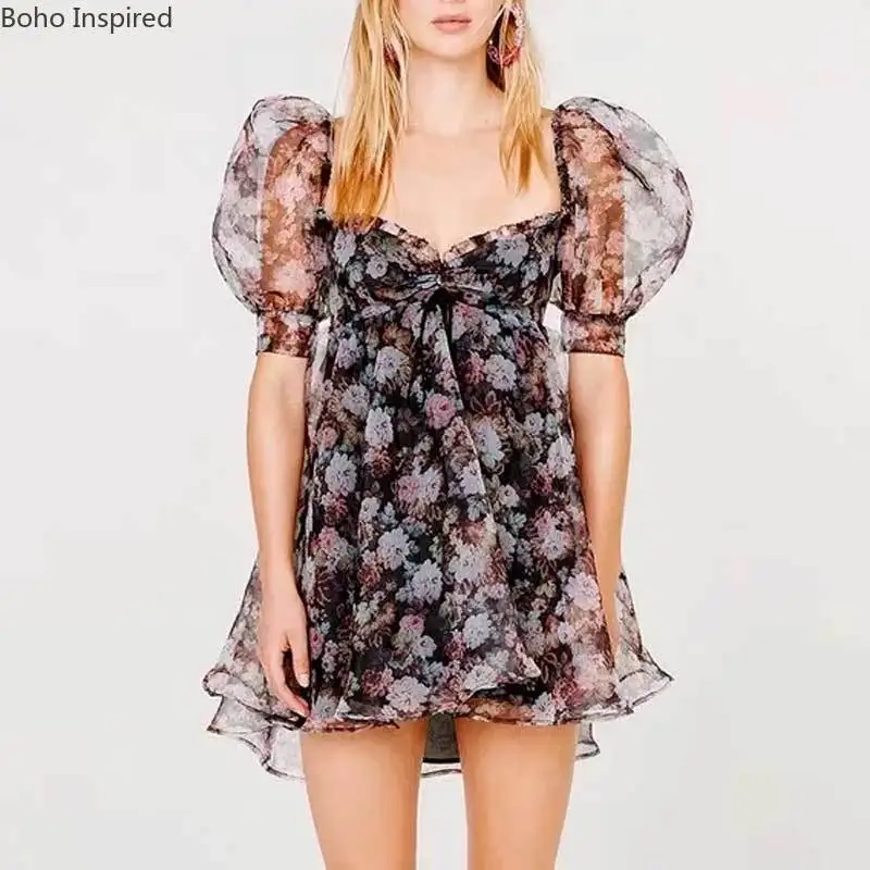 Богемный Вдохновленный FAYE BABY DOLL платье с рукавами-фонариками мини-вечерние