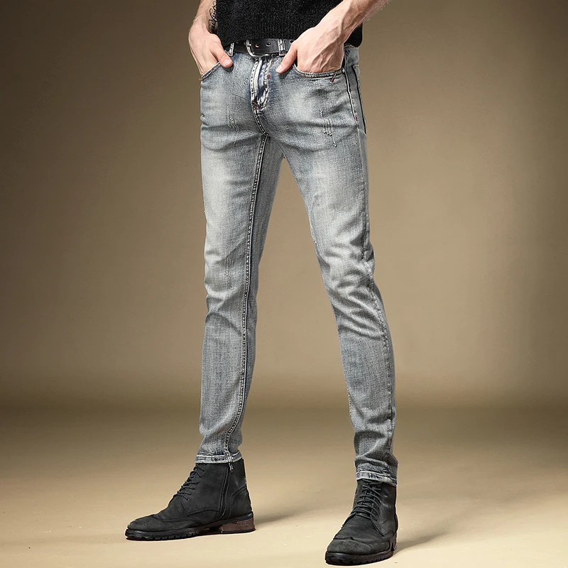 

Autumn New Men's Vintage Jeans Streetwear Casual Retro Blue Straight Slim Fit Denim Pants