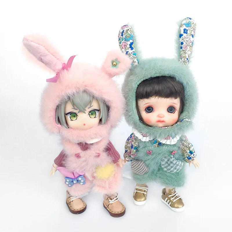 

New 16cm BJD Ob11 Doll Clothes Cute Plush Suit Bunny Ears 1/12 Doll House GSC Obitsiu 11 Universal Accessory Kawaii DIY Gifts