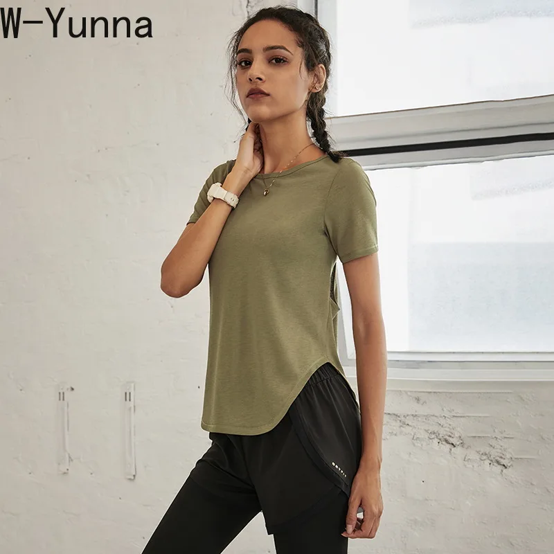 Новинка сексуальные футболки для тренировок W-Yunna с открытой спиной женская