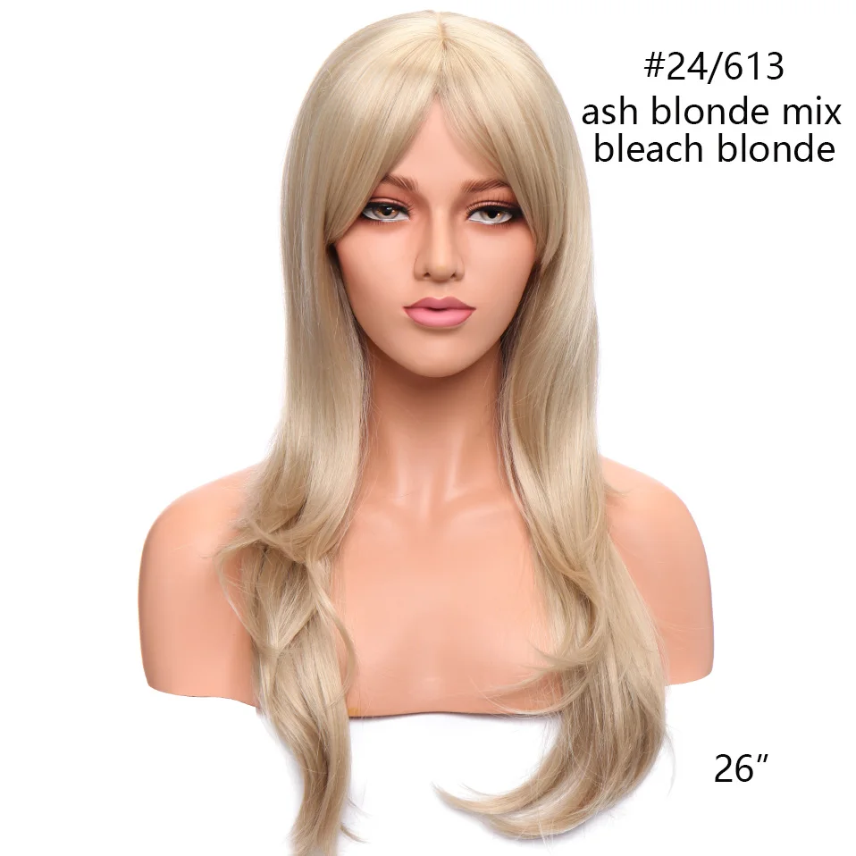ash blonde mix SNOILITE парик с длинными прямыми волосами с челкой синтетический Омбре черный коричневый цвет волосы парики термостойкой, без клея косплей парик для женщин - Цвет: ash blonde mix