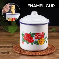 nostalgic chinese enamel cup wedding cup with lid creative instant noodle bowl large capacity literary tea mug 75011003000ml