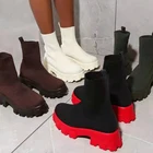 2022 Зимние Модные женские ботильоны на массивной платформе, вязаные Стрейчевые короткие сапоги, Женская Роскошная брендовая дизайнерская обувь большого размера