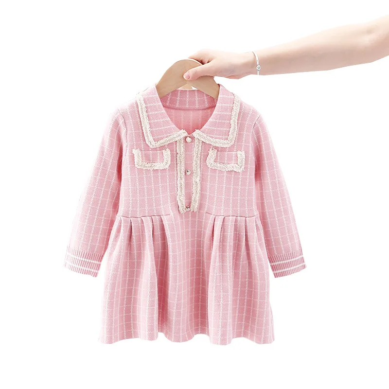 Girls Dress Cotton 3-8Year Full Sleeve Children Sweater Plaid Lace Autumn Princess Winter Clothing | Детская одежда и обувь
