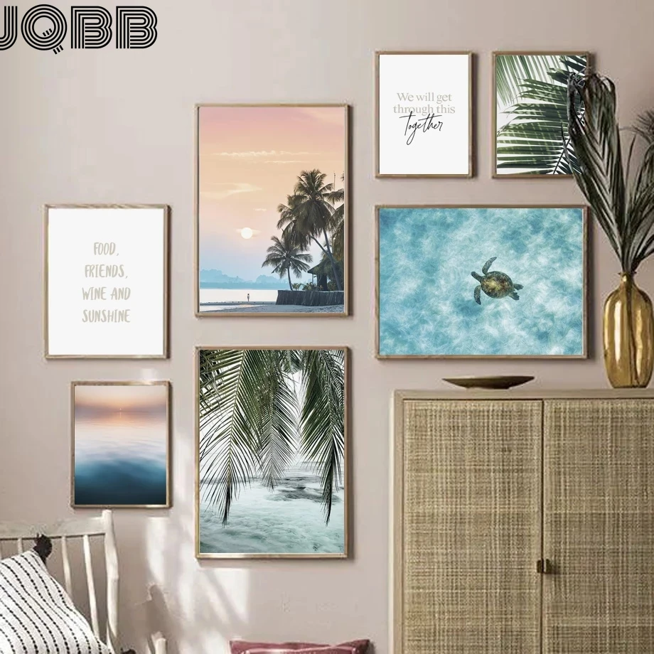 

Palm Leaf Turtle Beach Landscape Quotes Nordic Posters And Prints Wall Art Canvas Painting Wall Picture For Living Room Decor