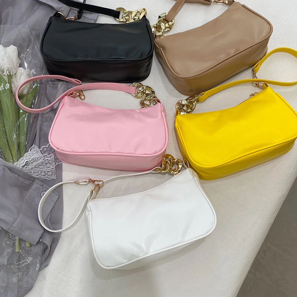 

Retro Women Solid Color Shoulder Bag Casual Ladies PU Leather Mini Underarm Summer Street Shopping Simple Females Travel Bags