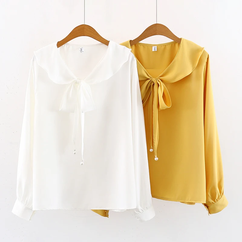 Однотонная шифоновая рубашка с длинными рукавами новинка весны 2020 универсальная