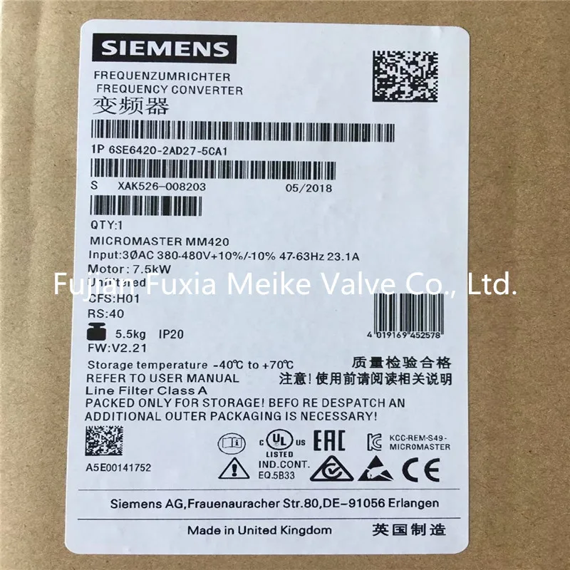 Siemens Inverter 6SE6420-2AD27-5CA1  6SE64202AD275CA1