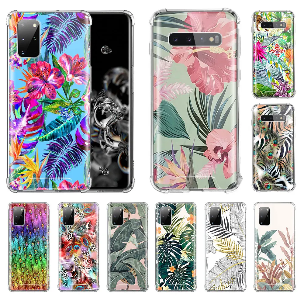 Чехол-накладка для Samsung Galaxy S20 Ultra S10 Plus 5G S10e S9 S8 Note 10 Lite 9 с Тропическими Цветами |