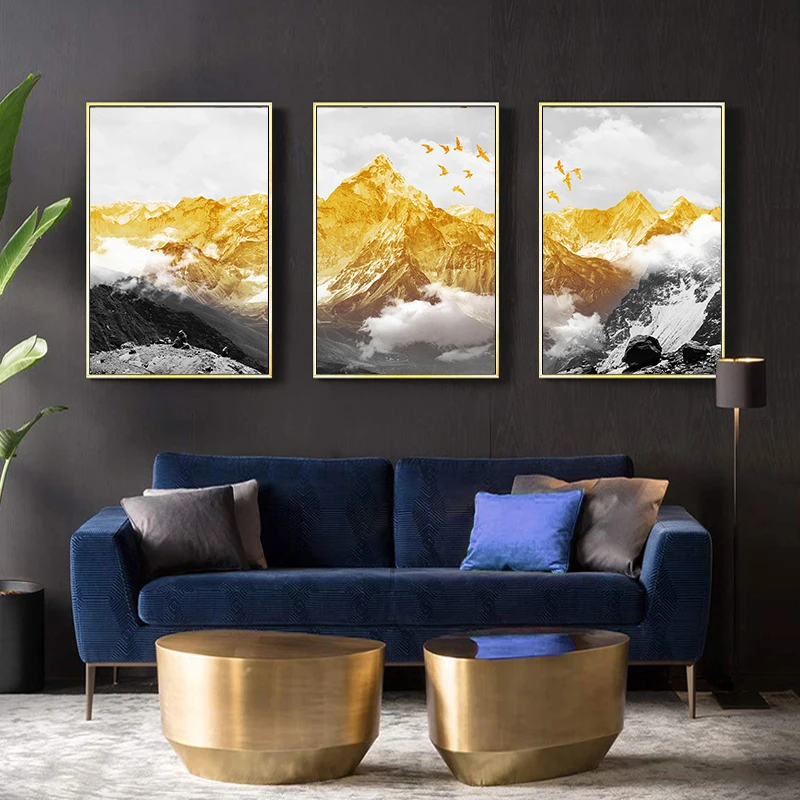 

Golden Mountain Aesthetic Canvas Paintings Prints Artwork Landscape Living Room Hanging Wall Art Poster Pictures Home Decor