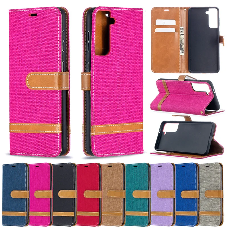 

Denim Mixed Wallet Flip Phone Case For Samsung Galaxy S21 S20 FE Note 20 Ultra 10 S10 S9 Plus S10E Leather Cover With Card Slot