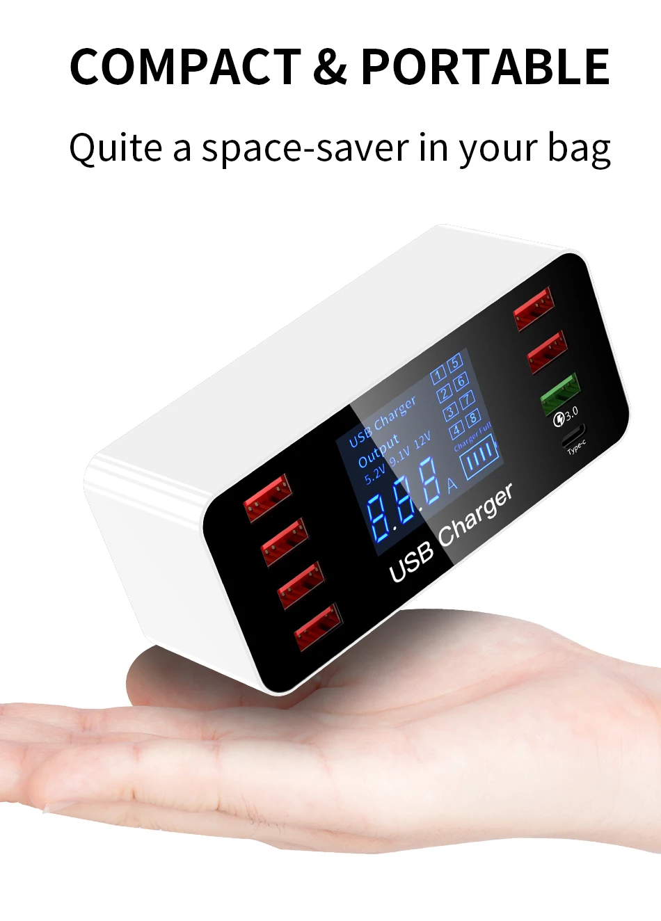 IHaitun светодиодный 8 портов 8А 40 Вт QC 3,0 USB зарядное устройство Тип C быстрое зарядное устройство для мобильного телефона для iPhone X XS samsung S10 huawei P30 Pro