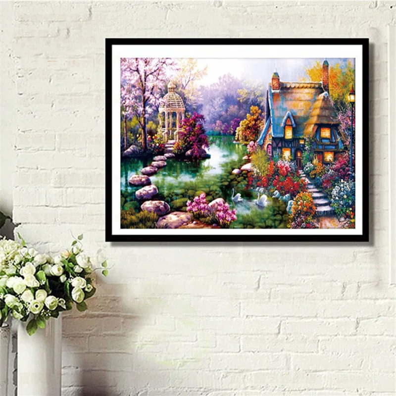 Экономичная DIY 5D Алмазная мозаика пейзажи мечта сад домик картина крестиком