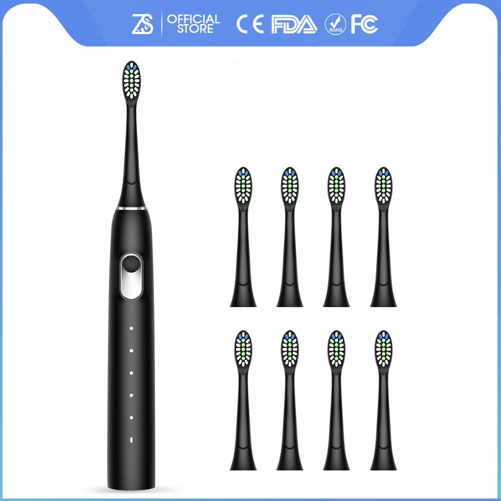 

[ZS] Quiet Sonic Wireless Base IPX7 Waterproof 5 Modes Acoustic Wave Electric Toothbrush Soft Bristle With 8 Replacement Heads