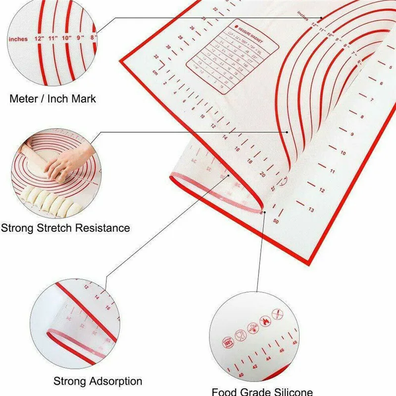 

60x40cm Silicone Dough Mat Heat Resistance Rolling Paste Flour Table Pad Cooking Tools Baking Sheet Pastry Cakes Foldable Mat